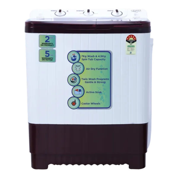 Voltas  7 kg 5 Star Semi Automatic Washing Machine with Built-in Soak Function ( Burgandy) - Image 4
