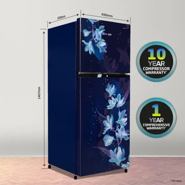 VOLTAS beko 228 Litres 2 Star Frost Free Double Door Refrigerator with Reciprocating Compressor (RFF265D / W0NBR0I0, Nightangle Blue)
