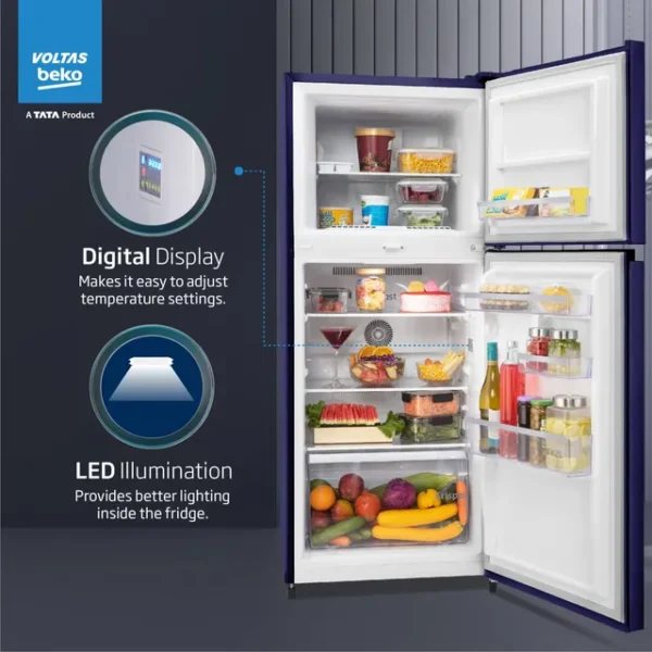 VOLTAS beko 228 Litres 2 Star Frost Free Double Door Refrigerator with Reciprocating Compressor (RFF265D / W0NBR0I0, Nightangle Blue) - Image 5