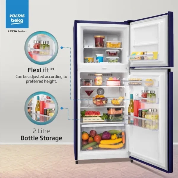 VOLTAS beko 228 Litres 2 Star Frost Free Double Door Refrigerator with Reciprocating Compressor (RFF265D / W0NBR0I0, Nightangle Blue) - Image 4