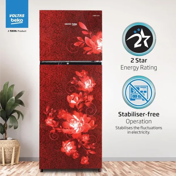 VOLTAS beko 248 Litres 2 Star Frost Free Double Door Refrigerator with Reciprocating Compressor (RFF285D/W0CWR0I000, Celin Wine) - Image 3