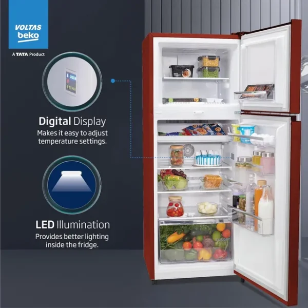 VOLTAS beko 248 Litres 2 Star Frost Free Double Door Refrigerator with Reciprocating Compressor (RFF285D/W0CWR0I000, Celin Wine) - Image 4