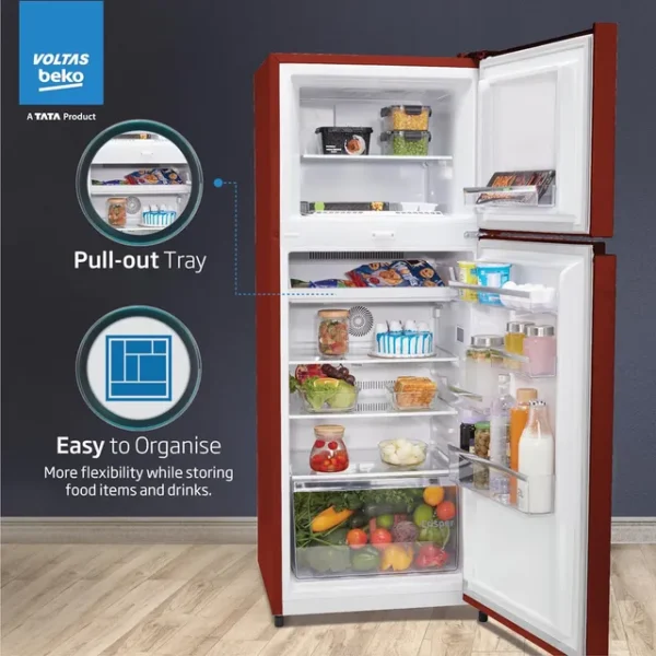 VOLTAS beko 248 Litres 2 Star Frost Free Double Door Refrigerator with Reciprocating Compressor (RFF285D/W0CWR0I000, Celin Wine) - Image 5
