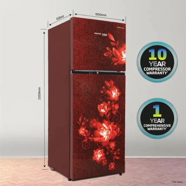 VOLTAS beko 248 Litres 2 Star Frost Free Double Door Refrigerator with Reciprocating Compressor (RFF285D/W0CWR0I000, Celin Wine) - Image 6