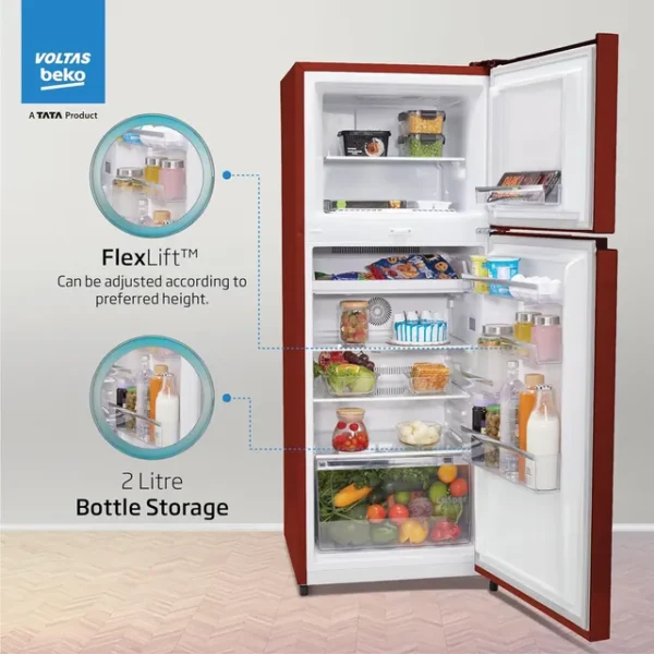 VOLTAS beko 248 Litres 2 Star Frost Free Double Door Refrigerator with Reciprocating Compressor (RFF285D/W0CWR0I000, Celin Wine) - Image 8