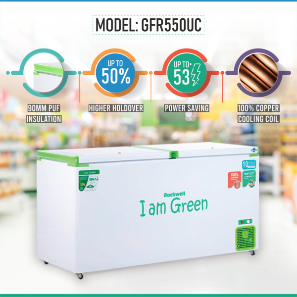 Rockwell Convertible Green Freezer- GFR550DDUC- Double Door- Freezer Cum Cooler, 523 Litres